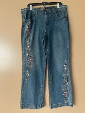 Midnight Velvet Denim Jeans with Floral Embroidery size 16W